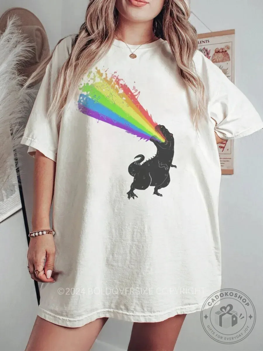 Rainbow Dinosaur Tyrannosaurus Rex Roaring Pride Flag T-Shirt
