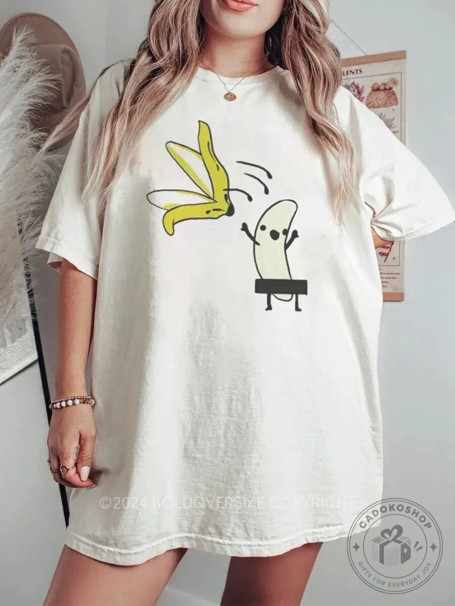 Funny Banana Peeling Freedom Graphic Oversized T-Shirt