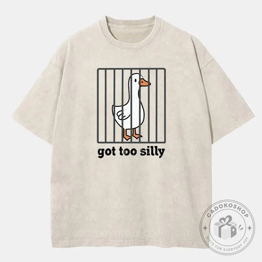 Funny Goose Got Too Silly Cartoon Animal Humor Washed T-Shirt